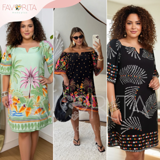 Vestido Curto Decote em V Plus Size Manga Morcego Inspiração Estampado em Oferta na Shopee