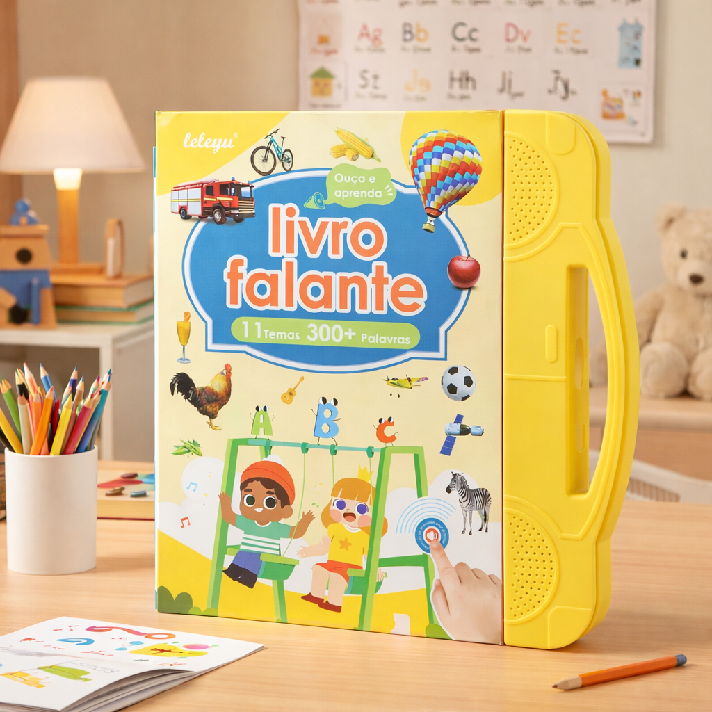 Livro Falante Infantil Português e Inglês Bilíngue Educativo com Som – 11 Temas 300+ Palavras