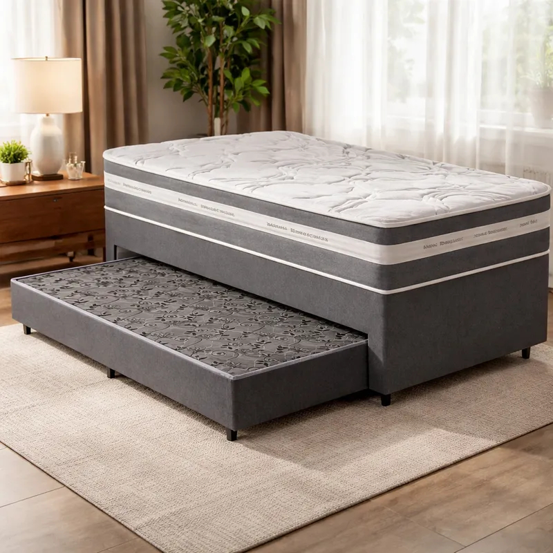 Cama Box com Colchão de Molas Ensacadas Luve + Auxiliar de Espuma Unique Solteiro 88cm