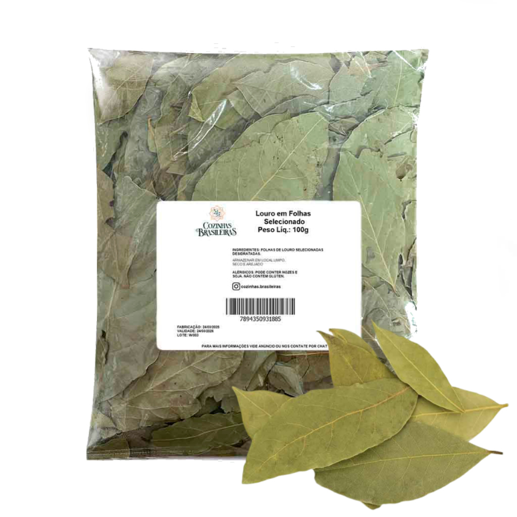Louro em folhas selecionadas tempero p/ feijão carne frango chás 50g,100g