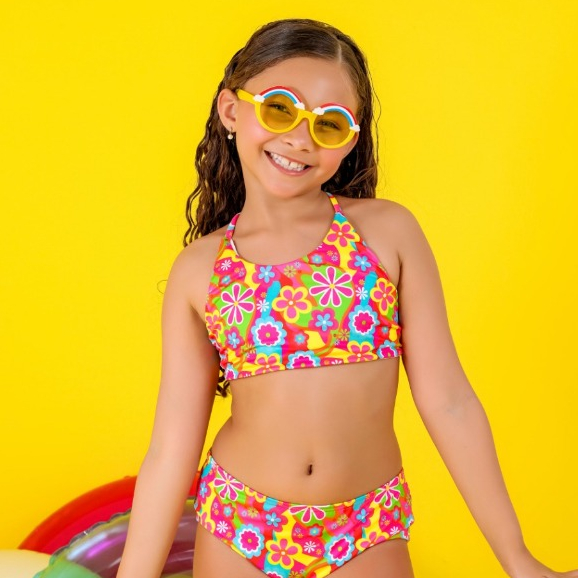 Biquíni Infantil Estampado Floral Colorido Flower Gril Conforto e Alegria para o Verão Menina praia piscina sol colorido