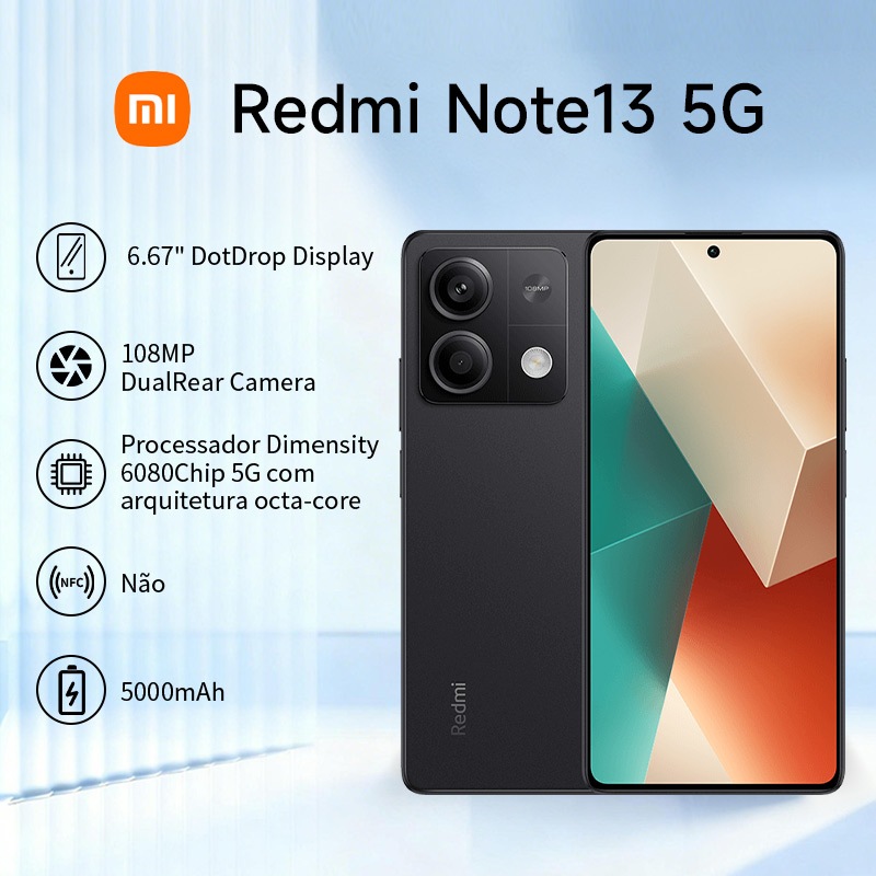 Celular Xiaomi Redmi Note 13 5g Barato 8gb Ran 256gb Rom Câmera 108mp Versão Global — R$ 1.169,00 em Shopee
