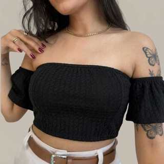Cropped Feminino Ciganinha Manga Curta Com Bojo Blusinha Ciganinha em Oferta na Shopee