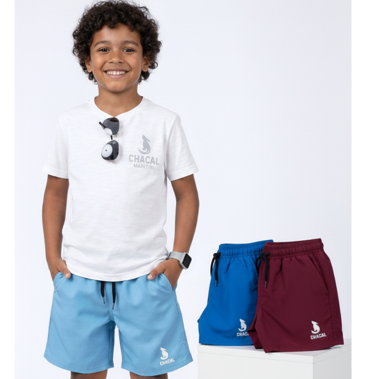 Kit De 3 Shorts Infantil Masculino Tactel com Elastano Tamanhos 4 6 8 Anos Tecido Leve e Com Secagem Rapida