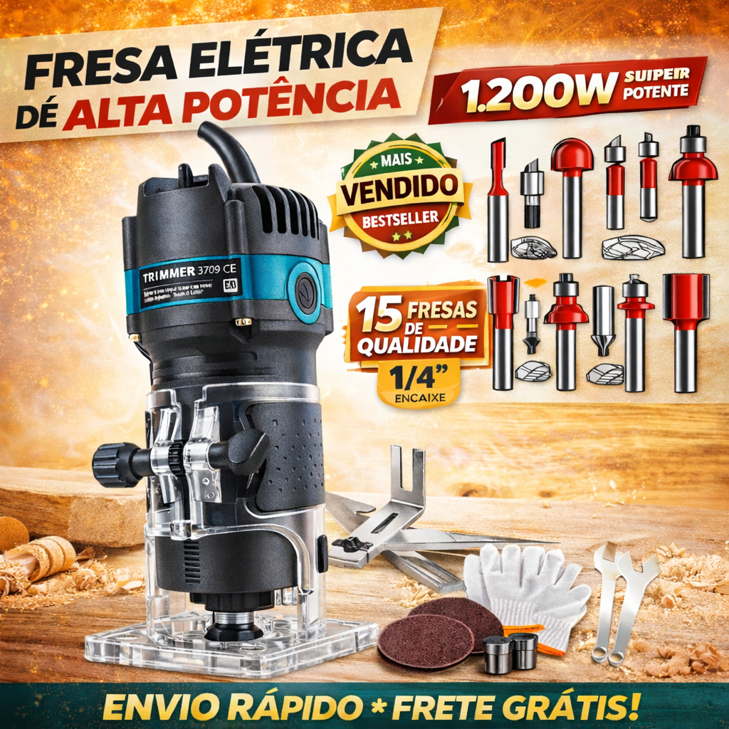 Kit Tupia Manual Laminadora 30000r/m,800w + 15peças Cortador