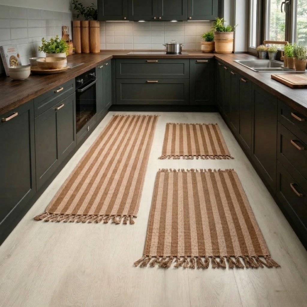 Jogo de Passadeira de Tear Kit 3 Peças Tapete Cozinha Decoração e Funcionalidade