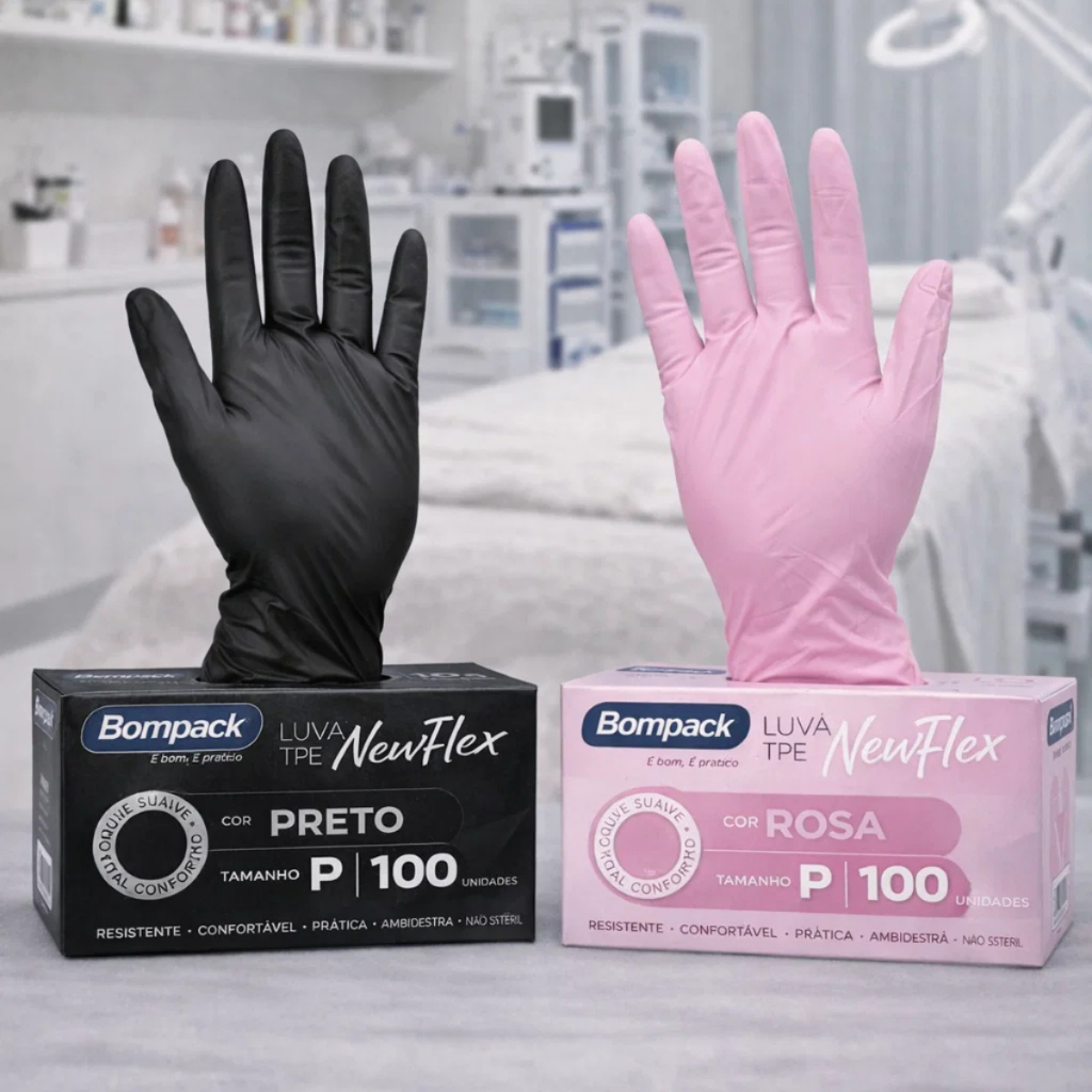 Luva Vinilflex Descartável Tamanho Preta ou Rosa Viniflex Bompack S/ Látex 100 unidades