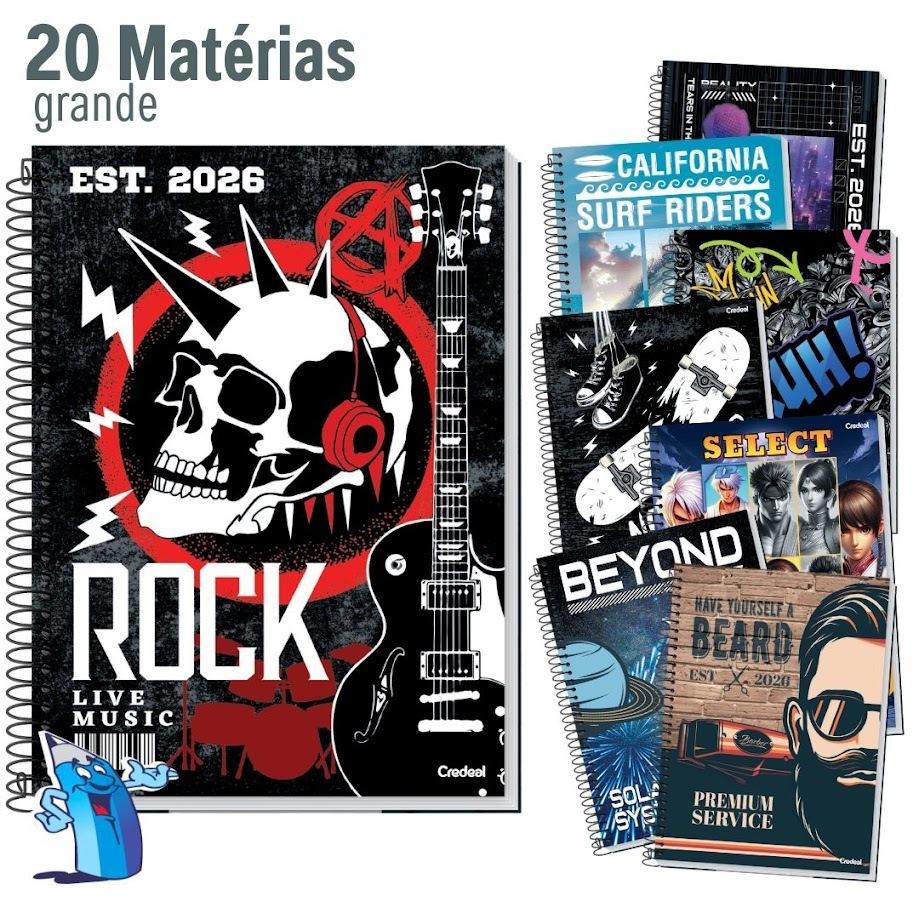 CADERNO 20 MATERIAS MASCULINO 400 FOLHAS MATERIAL ESCOLAR
