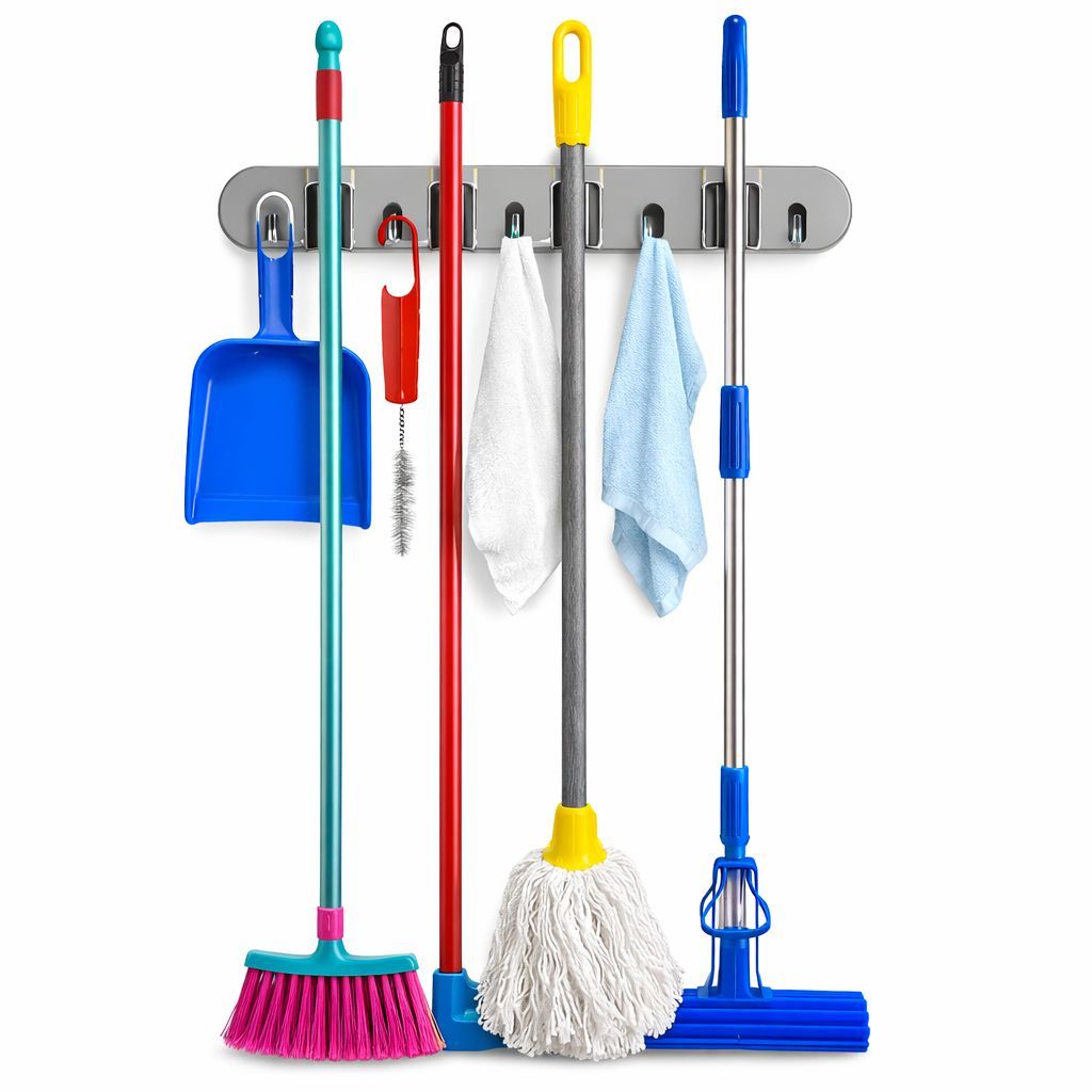 Suporte Parede Organizador Vassoura Rodo Pá Mop Pano Chave Cinza em Oferta na Shopee