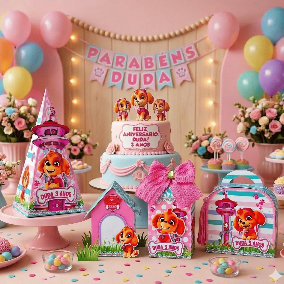 Lembrancinha Skye Patrulha Canina Personalizada Caixinha Aniversário Kit Skay Sky Personalizados 3D