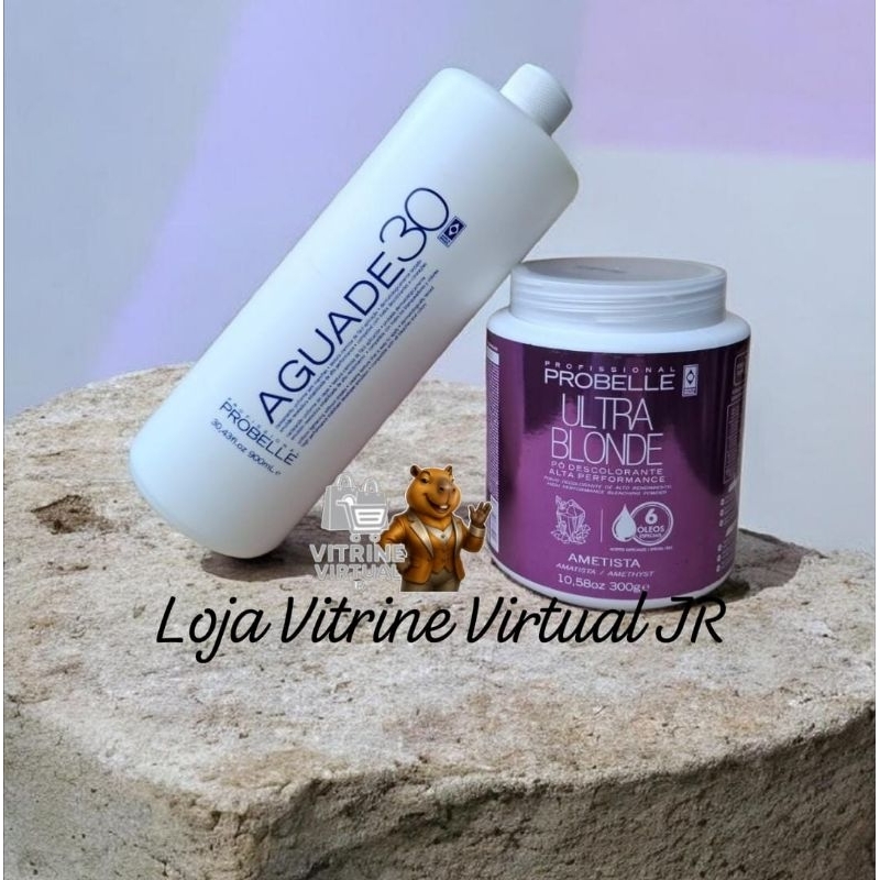 Kit Probelle Ultra Blonde Pó Descolorante Ametista 300g + Água Oxigenada 30 Vol 900ml Profissional Clareamento Capilar