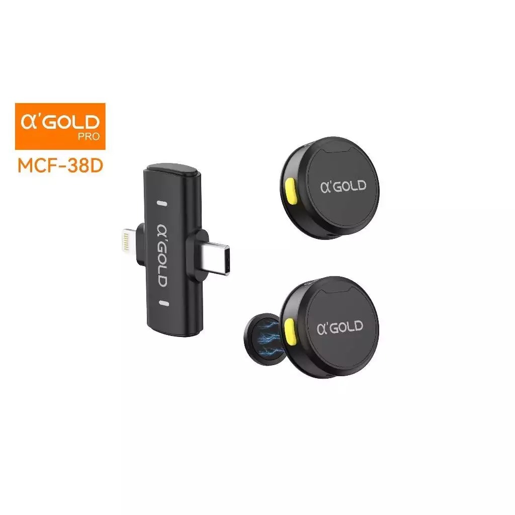 Microfone de Lapela Sem fio, Marca AGold MCF-38D, - Compativél Aprelhos Celulares IOS e Android, Distancia Até 20 Metros