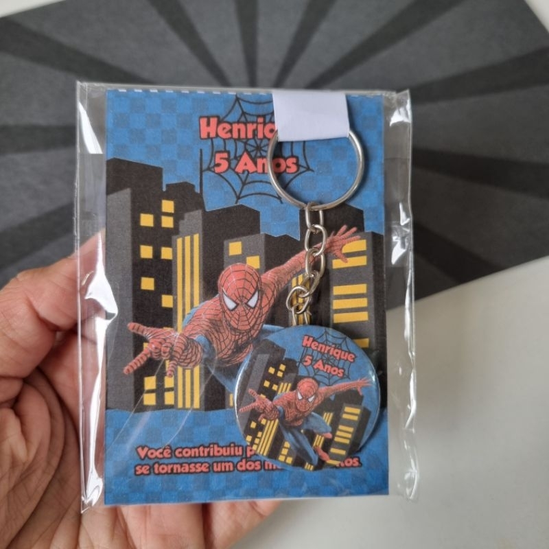 kit Lembrancinha Aniversário Homem Aranha Bloquinho + Chaveiro Personalizado com Nome e idade do aniversariante