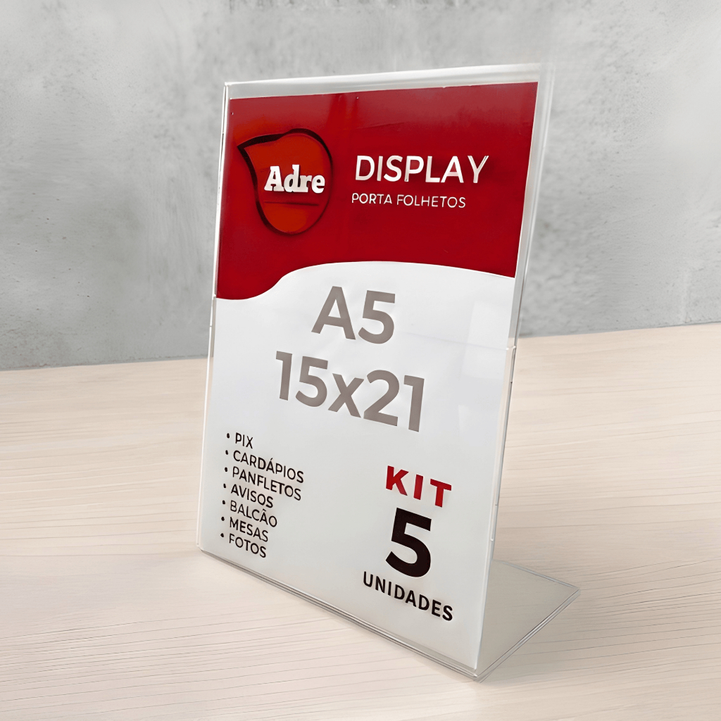 5 Display Suporte A5 em L 15x21 (ps) 2mm Acrílico Vertical Balcão Mesa Flyer em Oferta na Shopee