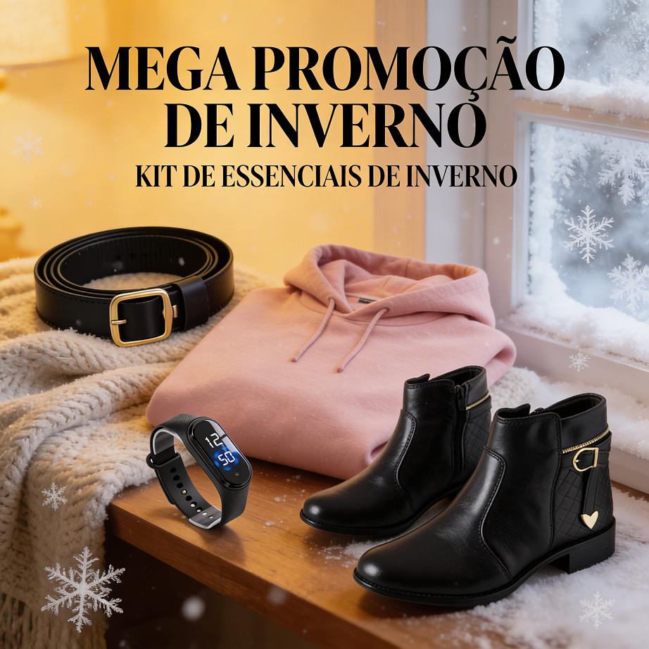 Kit Feminino 4 Peças Bota De Coração Preta Cano Curto + Moletom Rosa + Cinto Preto + Smartband Preta