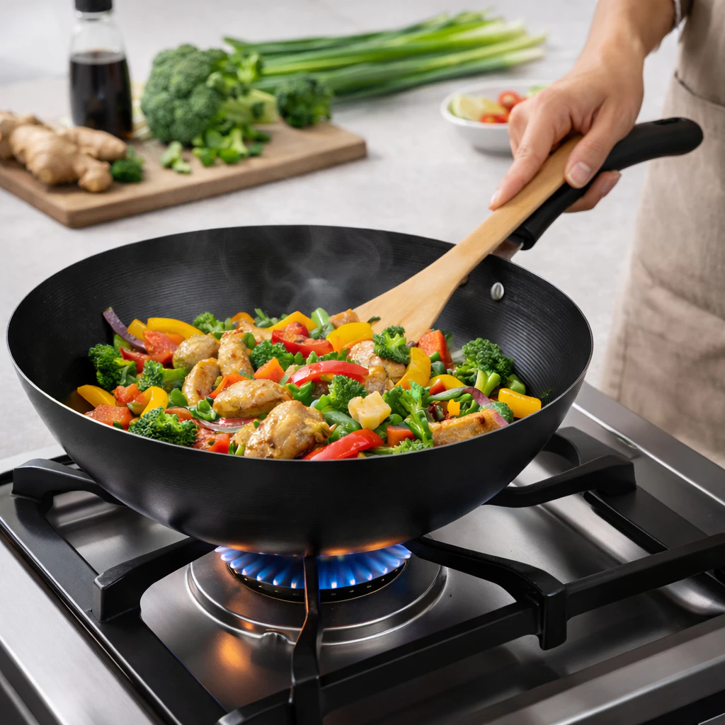 Imagem Panela Wok 30cm Antiaderente Fogão Indução E Gás Grande Revestimento Cerâmico Profissional