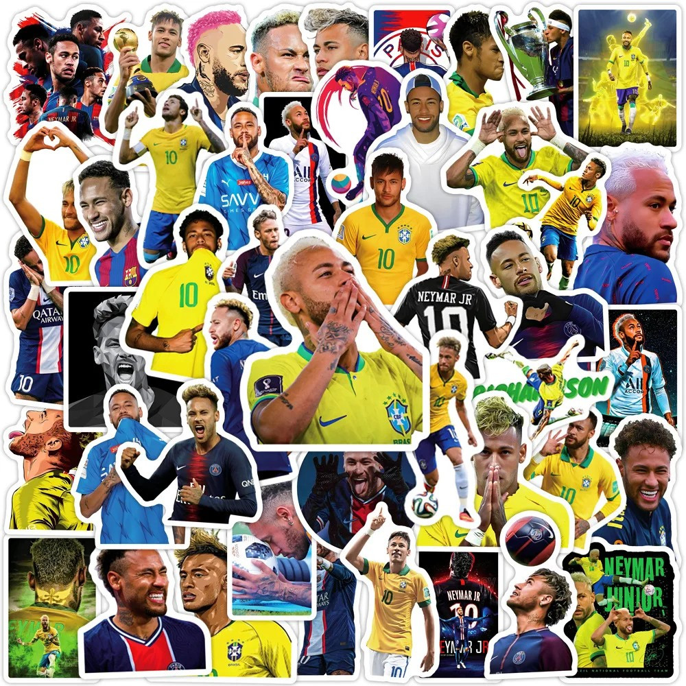Kit 50 Adesivos do Jogador Neymar Jr. Njr  - Pcs Peças Unidades Autocolantes Esporte Futebol Seleção Brasileira Brasil