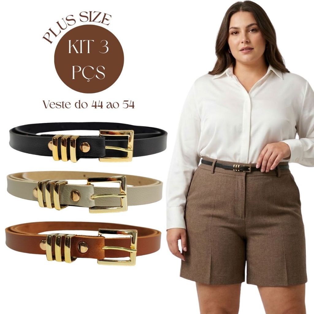 Kit 3 Cintos Femininos Plus Size Veste 44 ao 54 Comprido 135cm Grande Fivela Dourada Casual Social Moda Evangélica em Oferta na Shopee