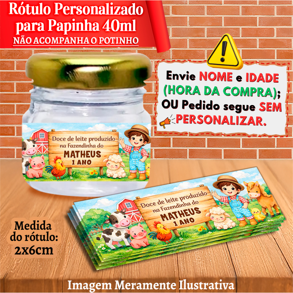 Rótulos adesivos Fazendinha Doce de leite Personalizados para Papinha 40ml 40g