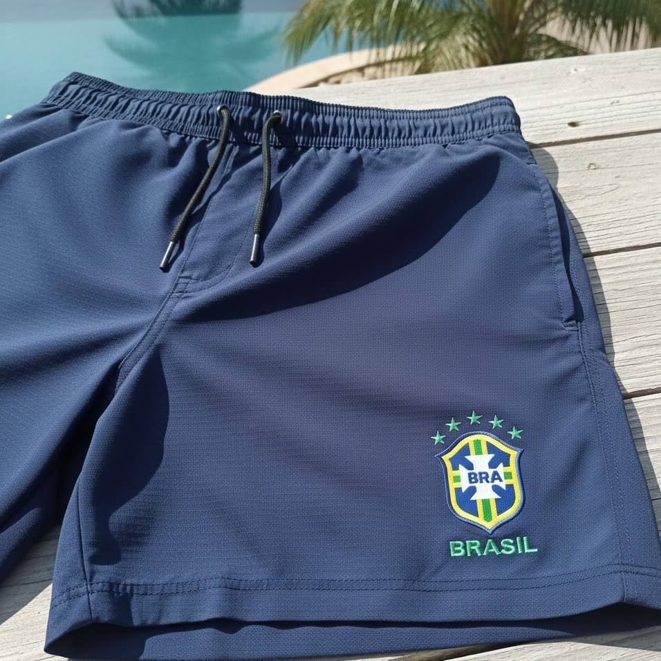Bermuda Tactel Mauricinho Brasil Masculina Short Esportivo Futebol Praia Academia Com Bolsos