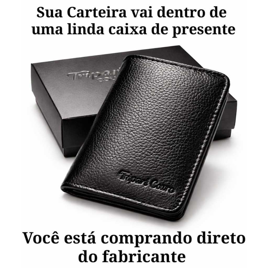 Porta Cartão Carteira Slim Pequena Compacta Couro legítimo Tripari Couro Completa Cédula Cartões Cnh em Oferta na Shopee