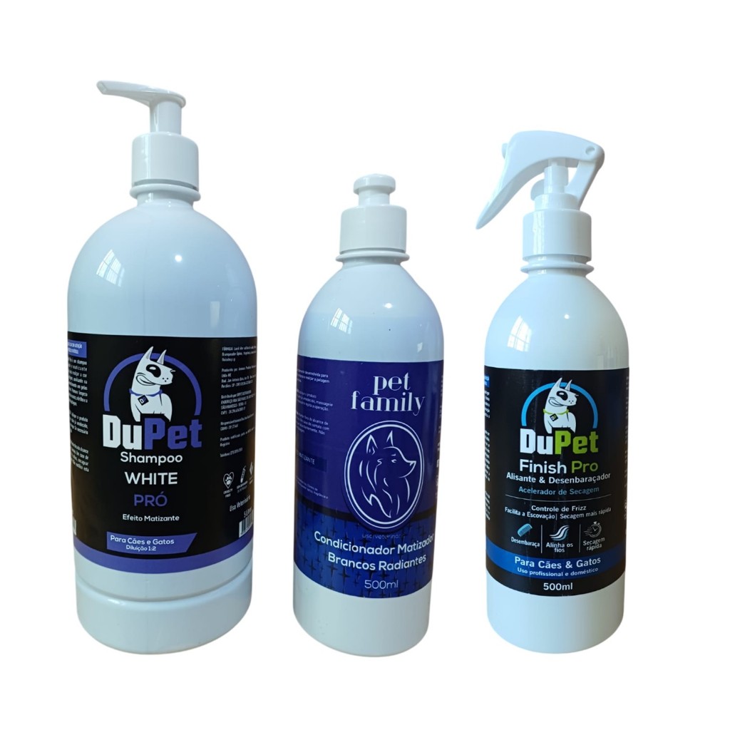 Kit Shampoo 1 Litro Branqueador/Clareador + Alisante Desembolador + Condicionador - Pet/Cão/Gato
