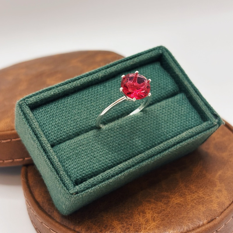 Anel Elegante Pedra Rosa Cereja 10mm em Prata 925 Legítima Feminino Sofisticado — imagem 2 de 2