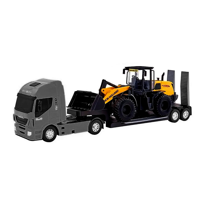 Brinquedo Caminhao Iveco Plataforma Com Pa Carregadeira New Holland