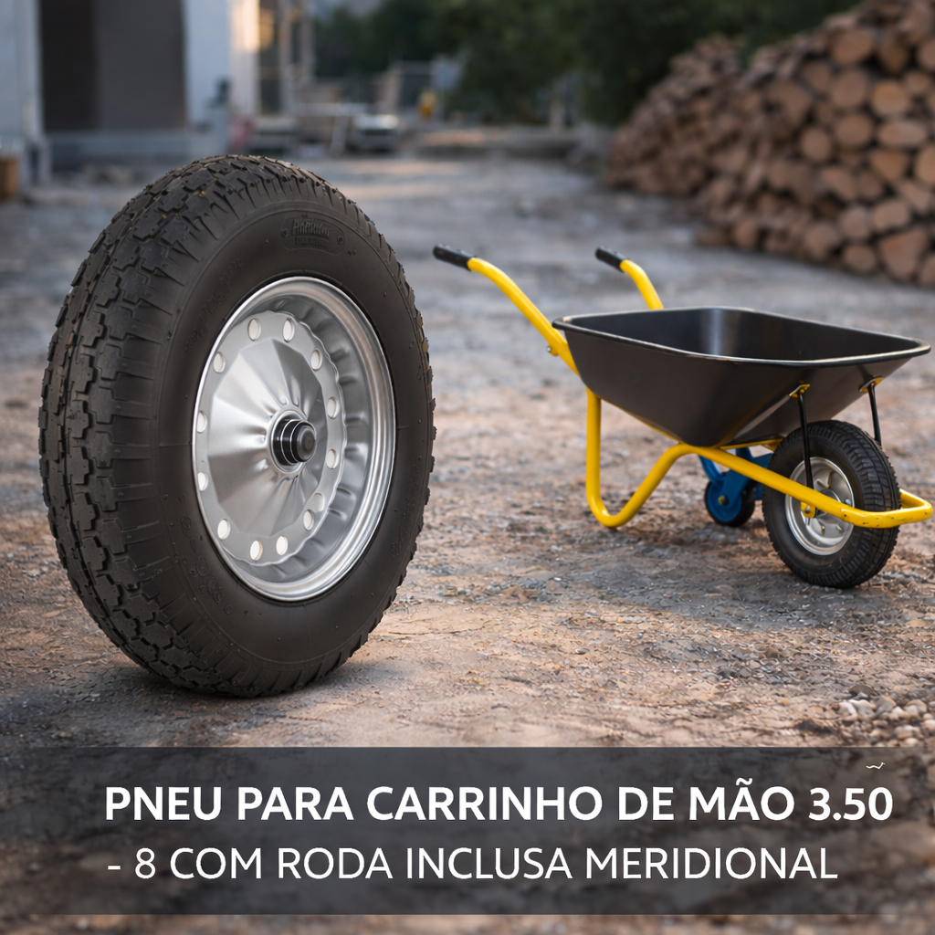 Pneu para Carrinho de Mão 3.50 - 8 com Roda Inclusa Meridional