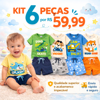 Kit 6 Peças Roupa Bebê Menino Verão Conjunto Infantil Masculino Camiseta e Short Algodão em Oferta na Shopee