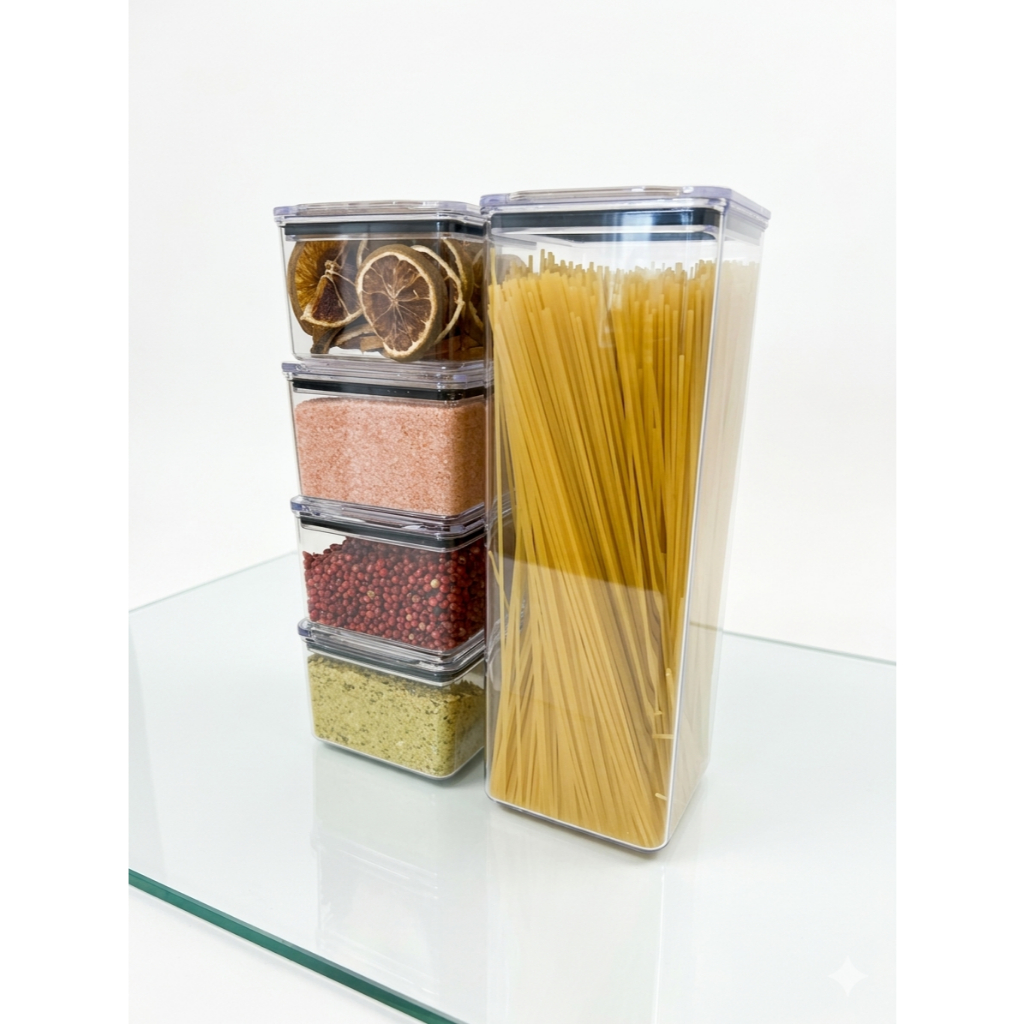 Kit 5 Potes Hermetico Acrilico Empilhavel Mantimento Cozinha Transparente