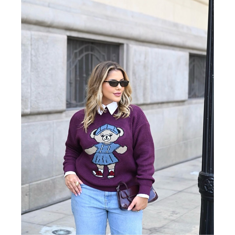 blusa suéter feminino manga longa tricô teddy urso premium casual trabalho sofisticado versátil
