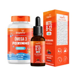Kit Infantil Bigens Ômega 3 Peixinho Mastigável 60 Caps + Vitamina B12 Kids Frutas Vermelhas 20ml | DHA EPA Energia e De