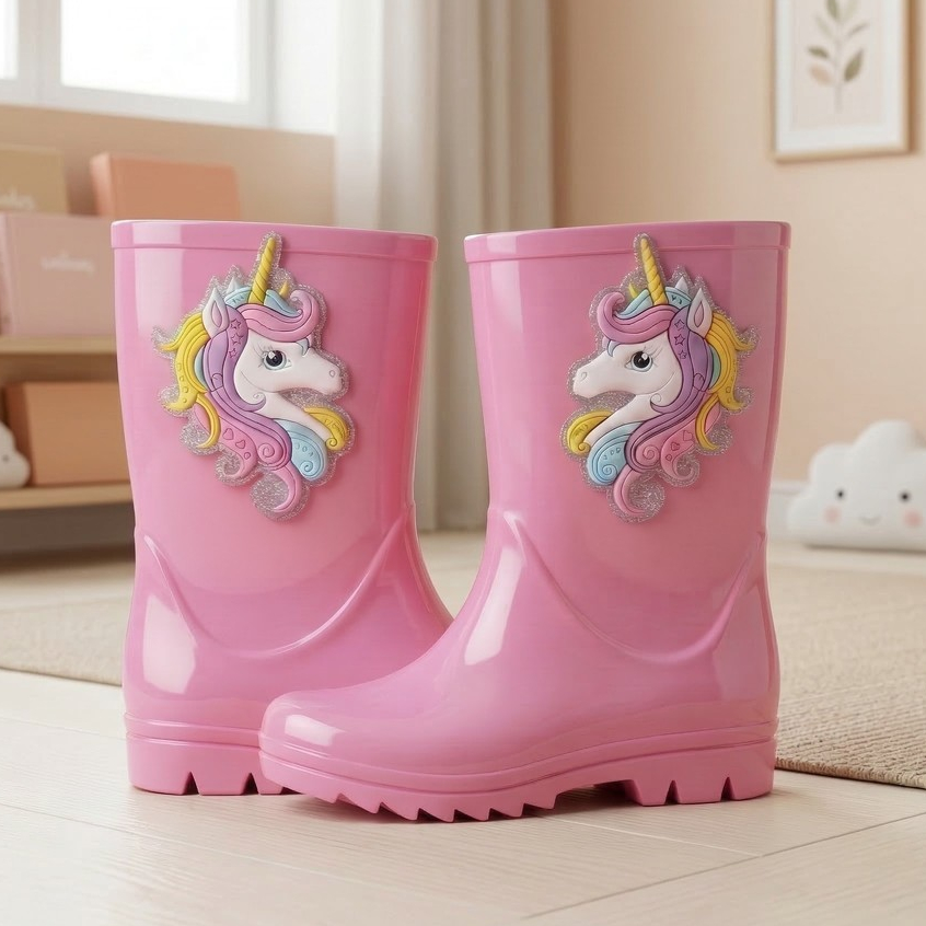 Bota Infantil Galocha Menina Cano Alto Impermeável Chuva Estilosas Tratorada Confortáveis