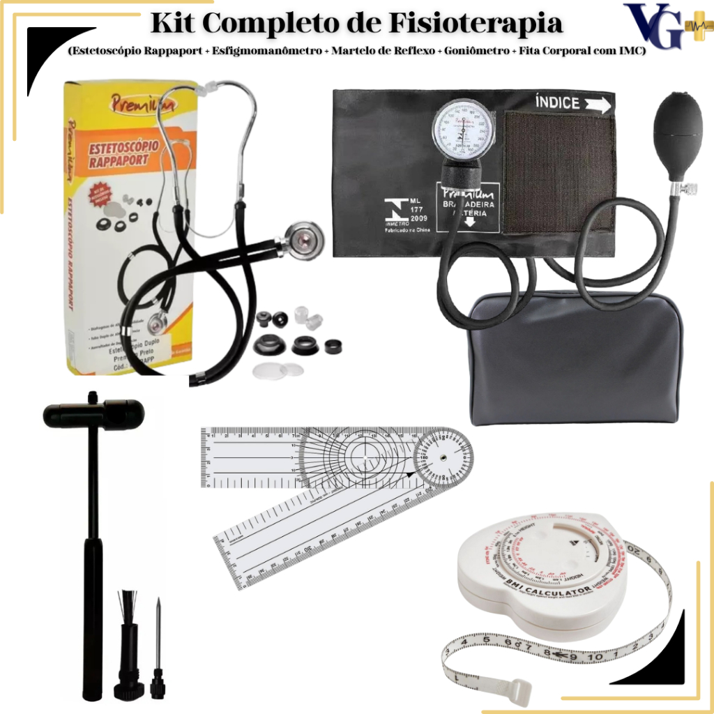 Kit Completo de Fisioterapia Profissional com Estetoscópio, Aparelhos e Acessórios