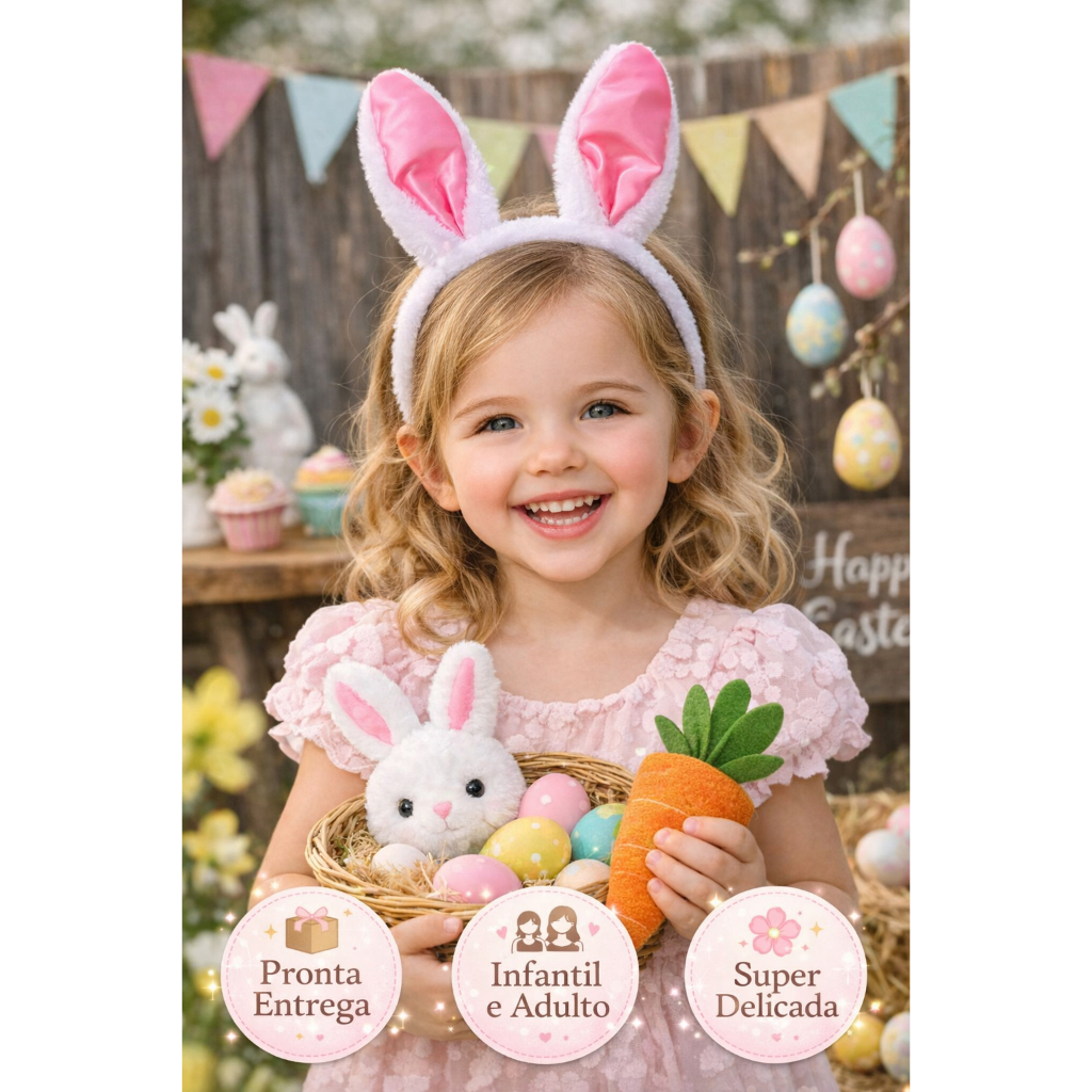 Tiara Orelha De Coelho Pelúcia Luxo Páscoa Fantasia Infantil Adulto Macia