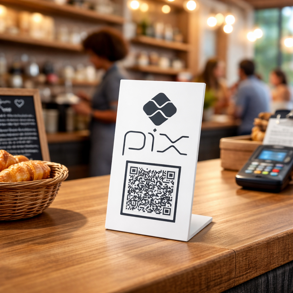 Placa Pix QR Code Display Para Pagamentos Instantâneo Suporte Balcão Loja Comércio Caixa Restaurante