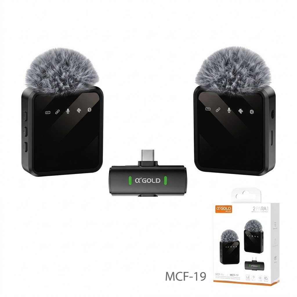 Microfone de Lapela Sem Fio Duplo A'Gold MCF-19 para Celular Tipo-C Android - Homologado Anatel