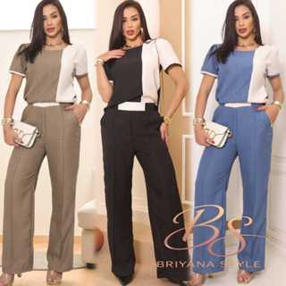 Conjunto Feminino  (P Ate G2)Bicolor Social Elegante Sofisticado Blusa, Calça Forrado em Oferta na Shopee