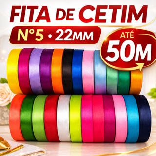 Fita de Cetim Nº5 (22mm) – até 50m – Laços, Artesanato, Presentes – Diversas Cores em Oferta na Shopee