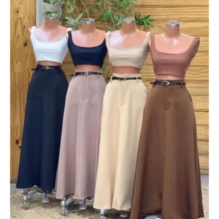 Saia Longa Rodada Feminina Alfaiataria Moda Evangélica Casual Básica Inverno Cintura Alta Elegante Tendência