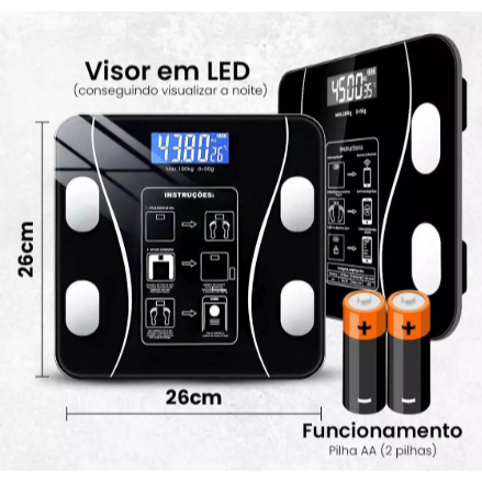 Balança Digital Bioimpedância Corporal Bluetooth - Aplicativo Bluetooth Capacidade Até 180kg