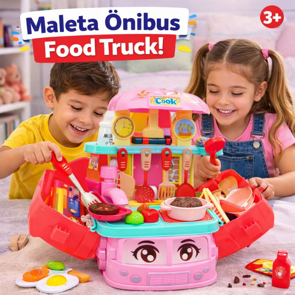 Brinquedo Cozinha Infantil Maleta Portatil Onibus Food Truck Acessorios Criatividade Diversao