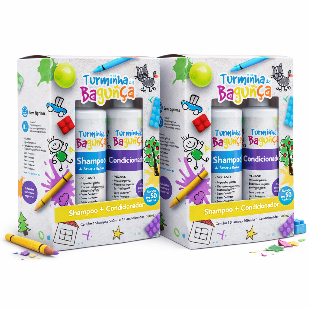02 Kits Infantil Shampoo + Condicionador TURMINHA DA BAGUNÇA 500 ml - Seguro Para Todas as Idades em Oferta na Shopee
