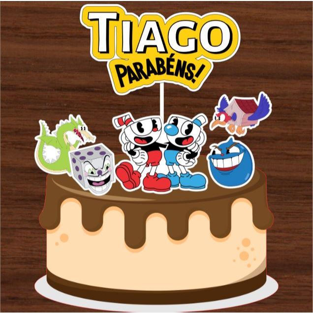 Topo de Bolo CUPHEAD menina  festa infantil aniversário topper lembrancinha personalizado qualquer tema pronto para usar