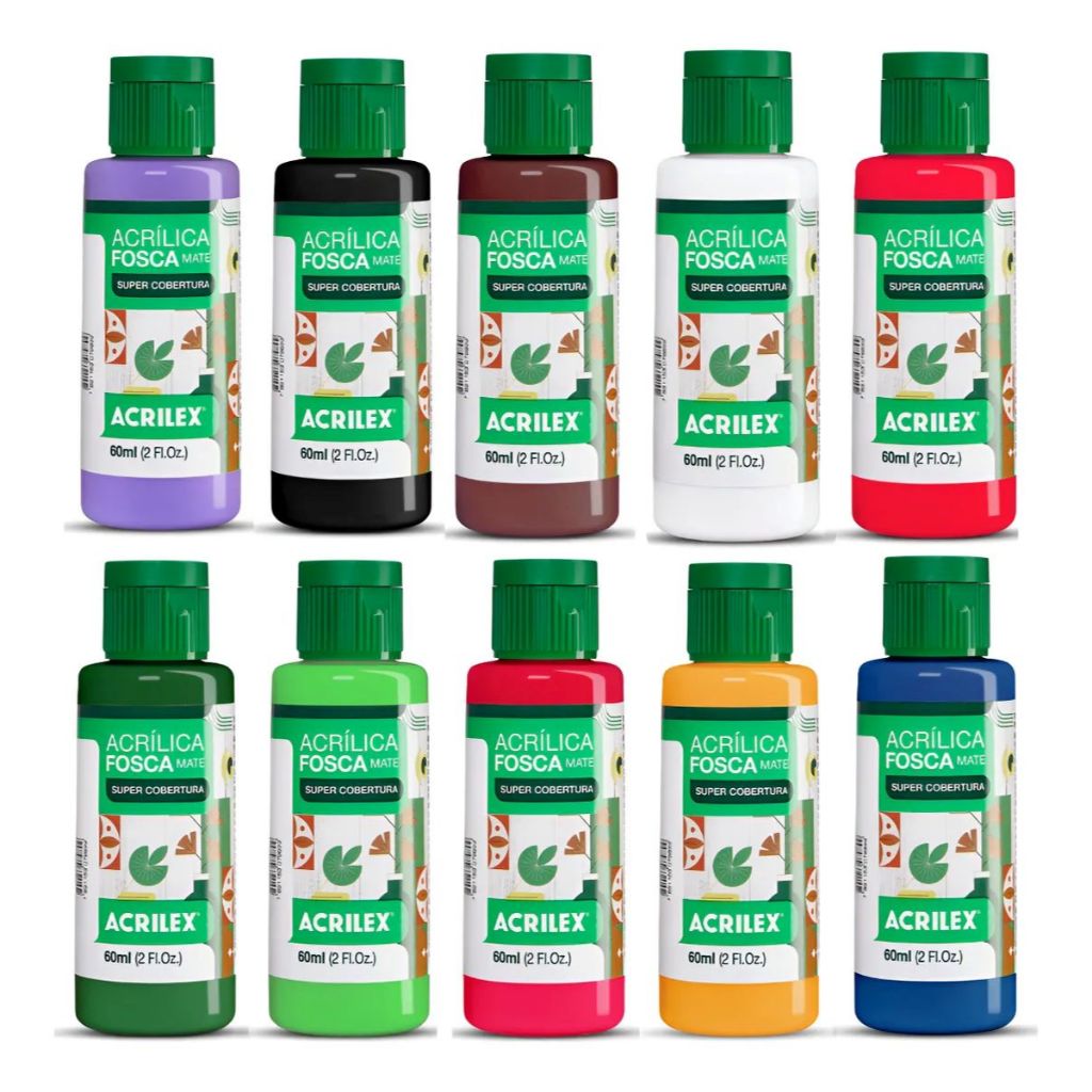 Kit 10 Cores Tinta Acrilica Fosca 60ml Nature Colors Acrilex Kit 10 Cores