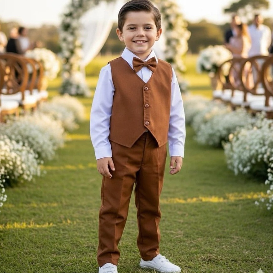 Conjunto Masculino Infantil Social Colete Caramelo Completo Casamento Pagem Noivinho Festa Formatura Formatura