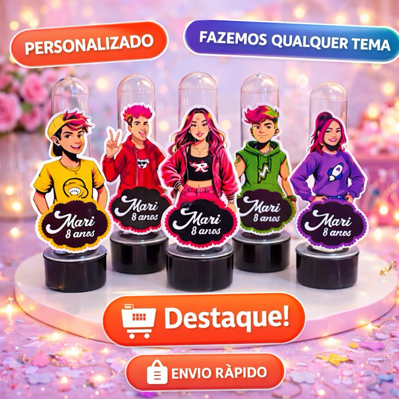 Tubetes Personalizados Os Rosas Emilly Vick | Lembrancinhas de Aniversário Infantil | Nome e Idade Personalizados