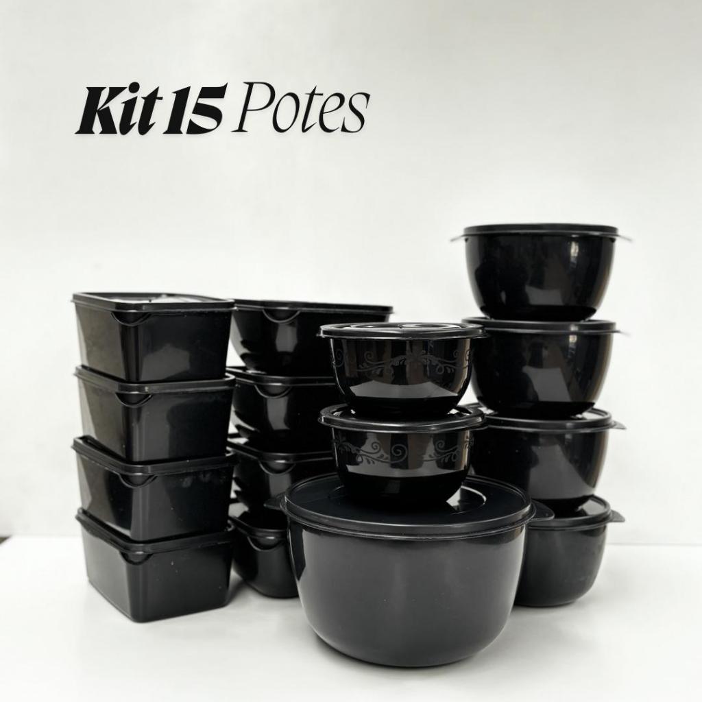 Kit 15 Potes Herméticos de Plástico com Tampa – Empilháveis e Resistentes para Alimentos