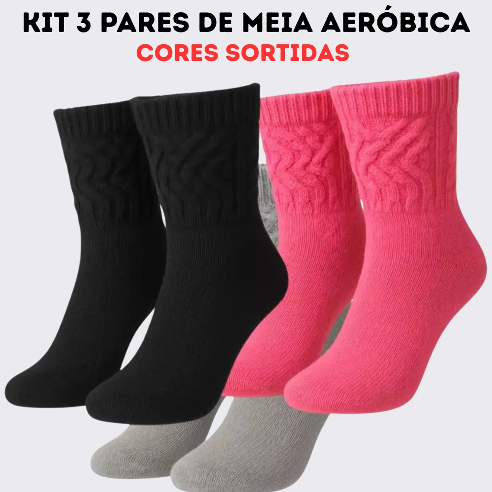 Imagem Kit 3 Meia Aerobica Fitness Feminina Frio Academia Tamanho 34 ao 40 AQN SPORT